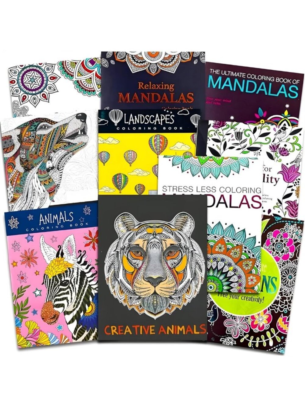 Deluxe Adult Coloring Book Bundle - 10 Stress Relieving Books with 250+ Patterns